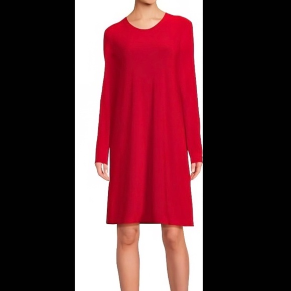 Norma Kamali Minimalist Scarlet Red A Line Longsleeve Dress L - Picture 2 of 11